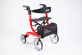 Red rollator with bag