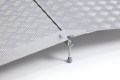Unfolded hinge with leg on folding drive in ramp 