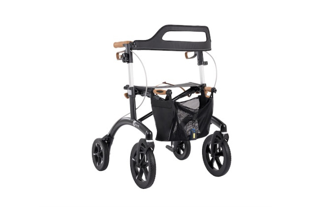 Black rollator with back rest