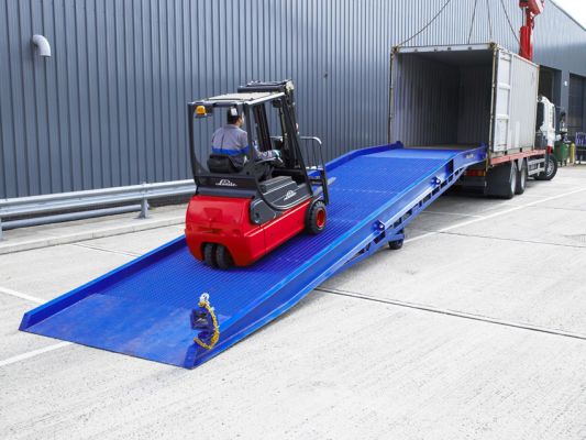 Forklift loading on to yard ramp 