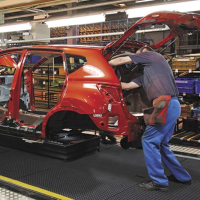 Anti-fatigue matting in a factory 