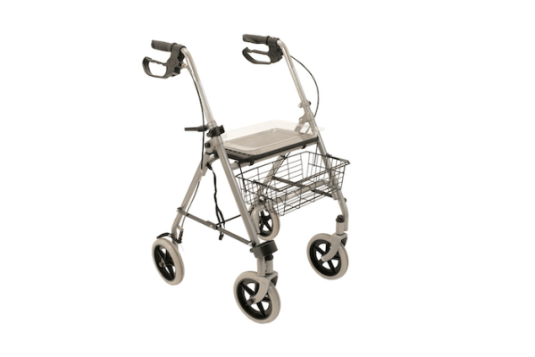 Steel rollator with basket and tray 