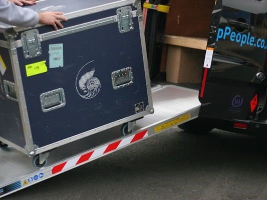 Flight case on van ramp 