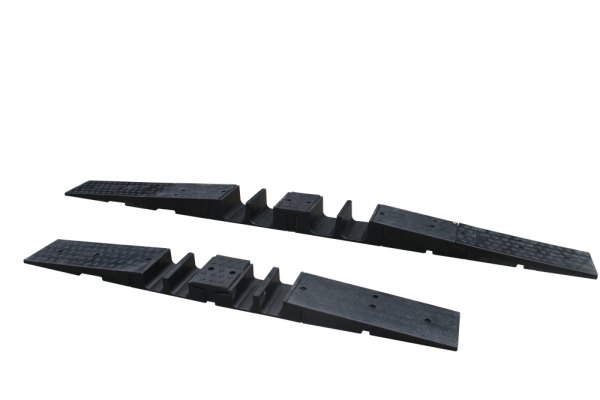 two sets of rubber modular hose protectors with two channels on a white background, one is 100mm high and the other is 150mm high