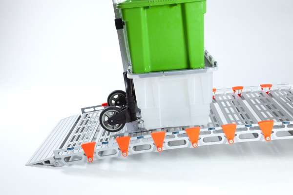 Trolley on aluminium loading ramp