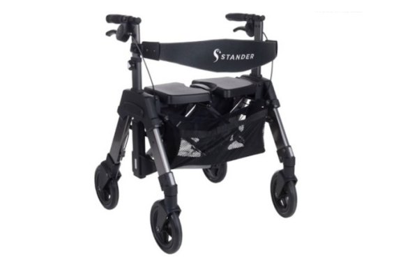 Wide black folding rollator with bag 