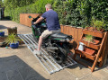 motorbike driving up bike ramps