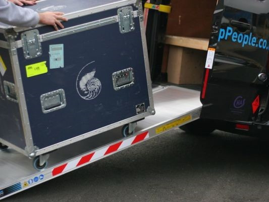 Flight case on van ramp