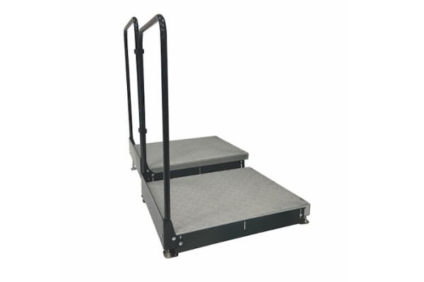Double half step with handrails