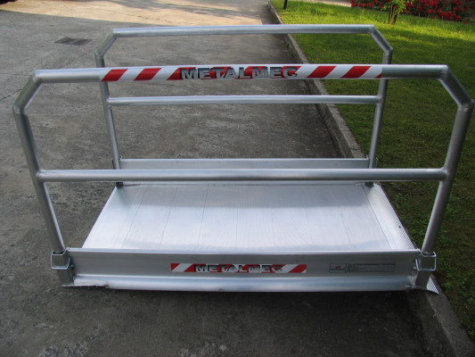 Vehicle ramp with handrails and grip surface 