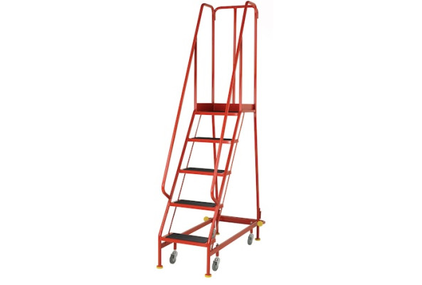 TB Davies mobile steel narrow ladder with platform and handrails on wheels