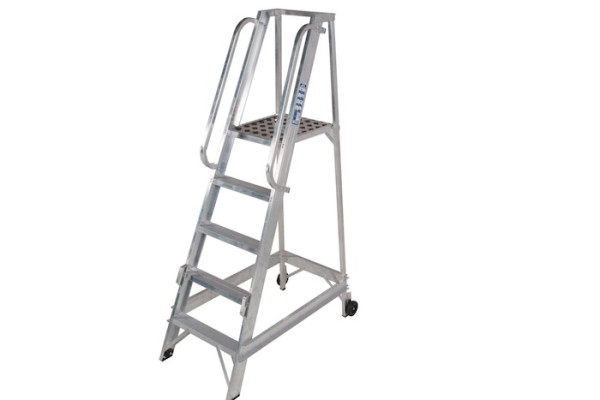 Aluminium Trade Ladder with handrails and platform on wheels