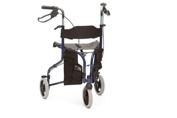 Blue Tri-walker with seat and bag