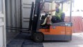 Forklift on rubber container ramp 