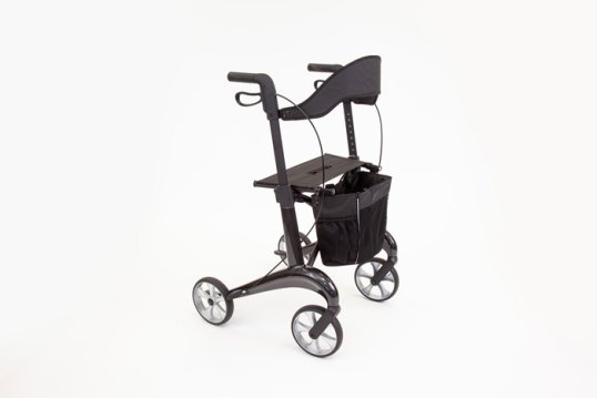 Black carbon rollator with seat, bag and backrest 
