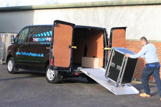 Loading a flight case on a viper ramp 