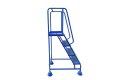 Blue steel step ladder with platform and handrails