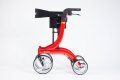 Side view of the red rollator