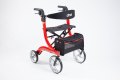 Red Nitro four wheeled rollator with seat and bag