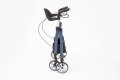 Folded blue 4-wheeled rollator