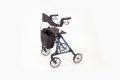 Blue rollator walker with seat and backrest 