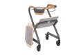 Indoor rollator with tray seat and bag