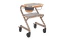 Indoor rollator with tray seat and bag