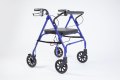 Side view of the blue rollator 