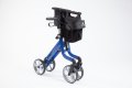 Blue folded rollator with bag