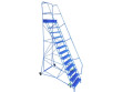 Blue wide platform step ladder with central brake 