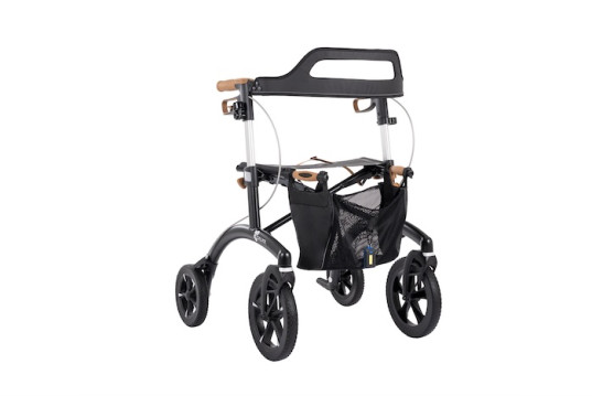 Black rollator with back rest
