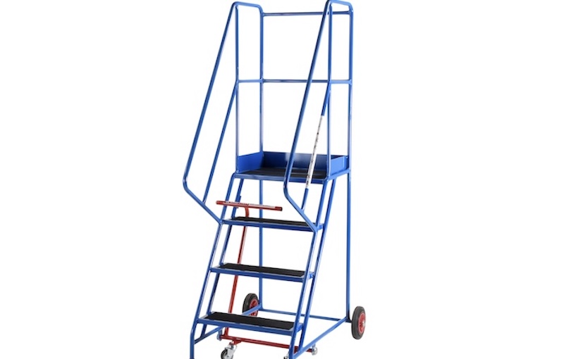 Steel Trade Mobile Steps Steel Trade Mobile Steps - blue ladder with platform and handrails on wheels