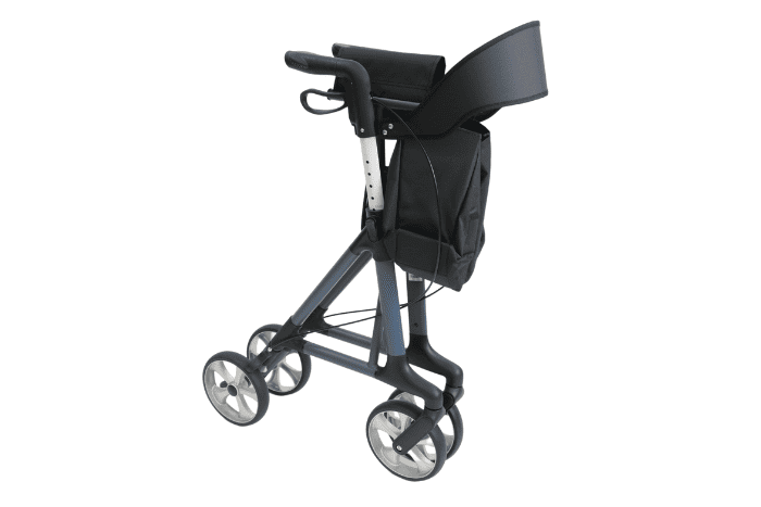 Folding 4-wheel rollator with bag and backrest Folding 4-wheel rollator with bag and backrest