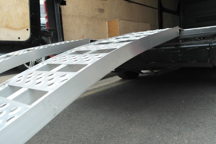 Pair of curved aluminium loading ramps 