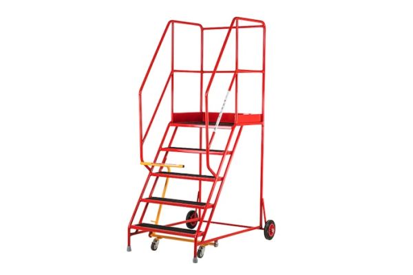 Red steel mobile steps 