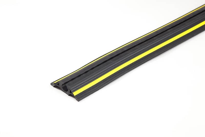 Rubber floor cable protector with yellow safety stripe Rubber floor cable protector with yellow safety stripe