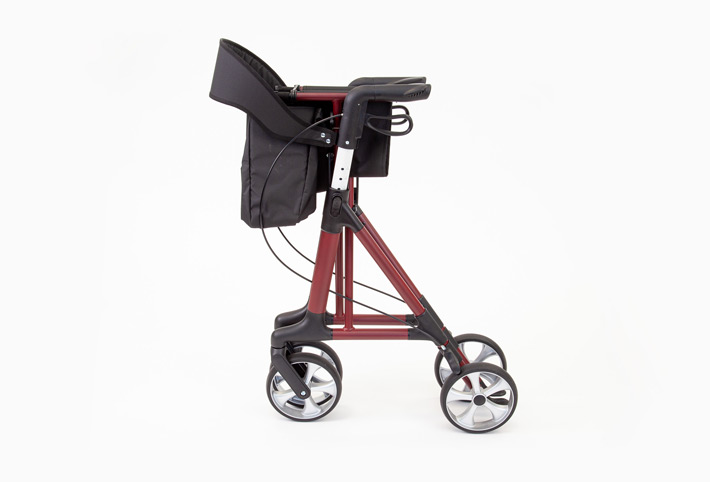 Folding 4-wheel rollator with bag and backrest 