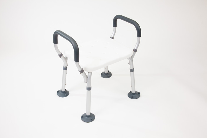 White portable shower stool with armrests