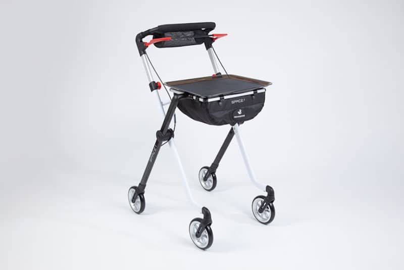 Indoor rollator with bag and tray Indoor rollator with bag and tray