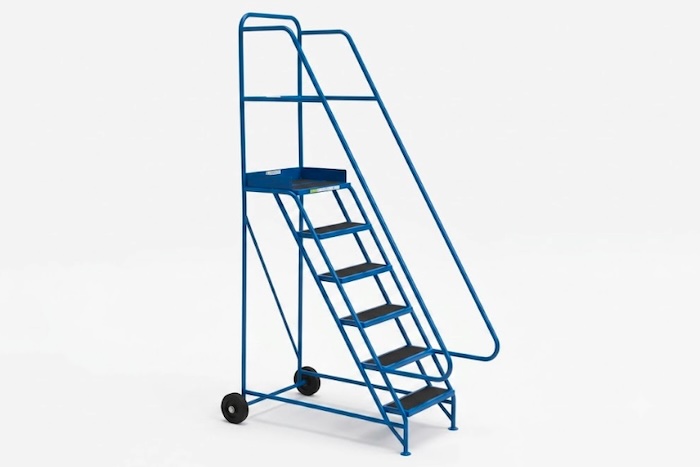 Steel mobile ladder with PVC treads