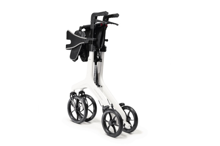 Folded white AeroWalk Carbon Rollator