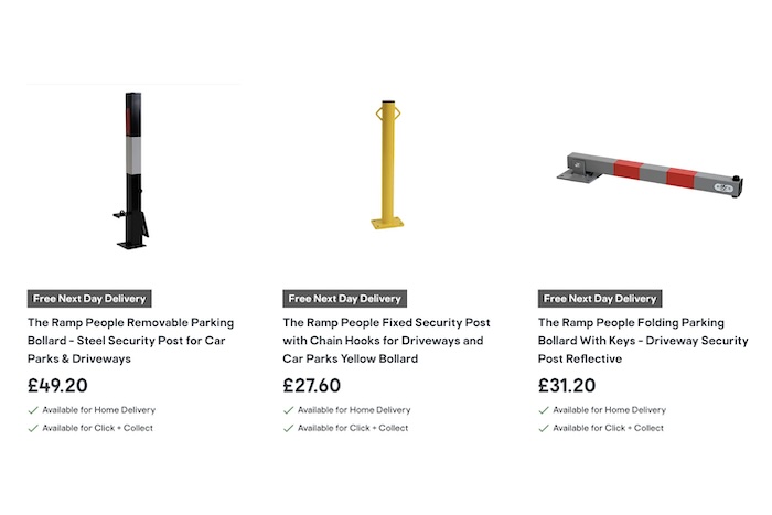 The Ramp People parking bollards on DIY.com 