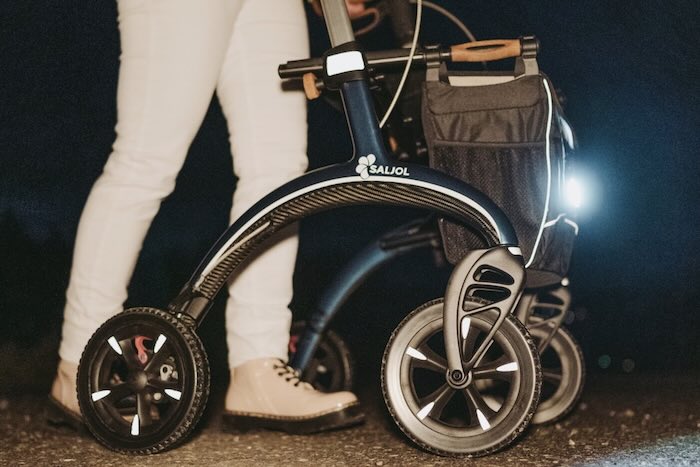 Saljol Carbon Rollator being used at night with LED light 