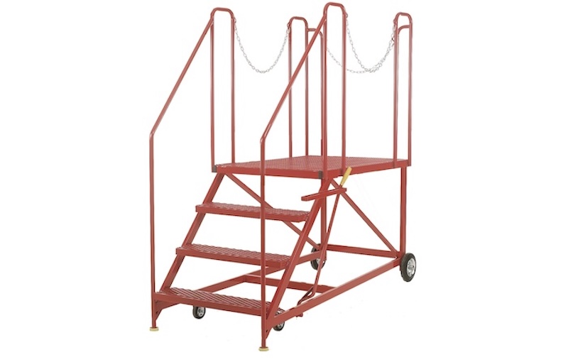 Truck-Dock Industrial Ladder With Large Platform Truck-Dock Industrial Ladder With Large Platform on wheels and guard rail chains