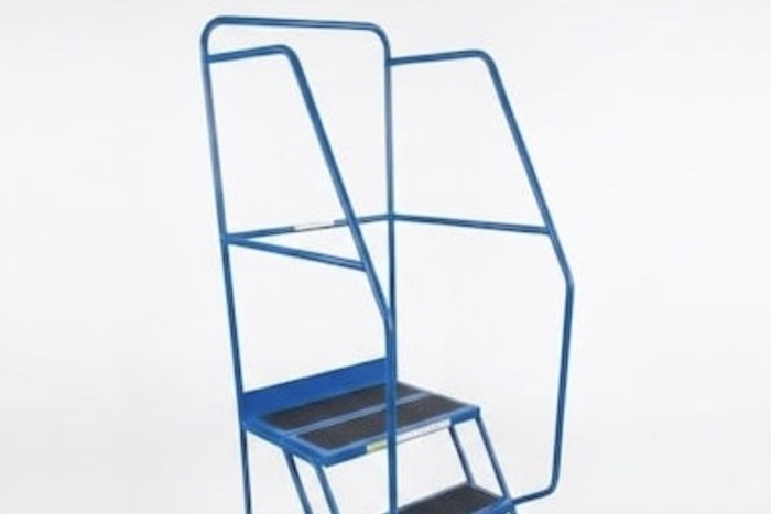 Blue mobile safety step ladder with handrails 