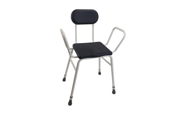 Black perching stool with armrests
