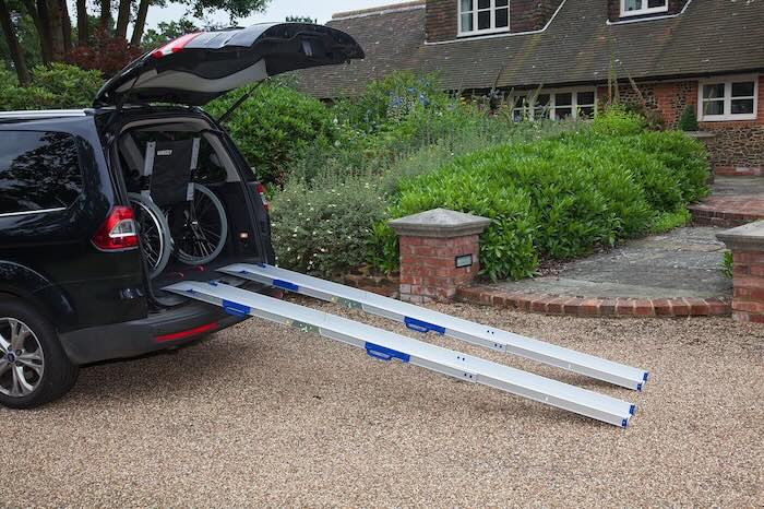 Wheelchair ramp loading into car 
