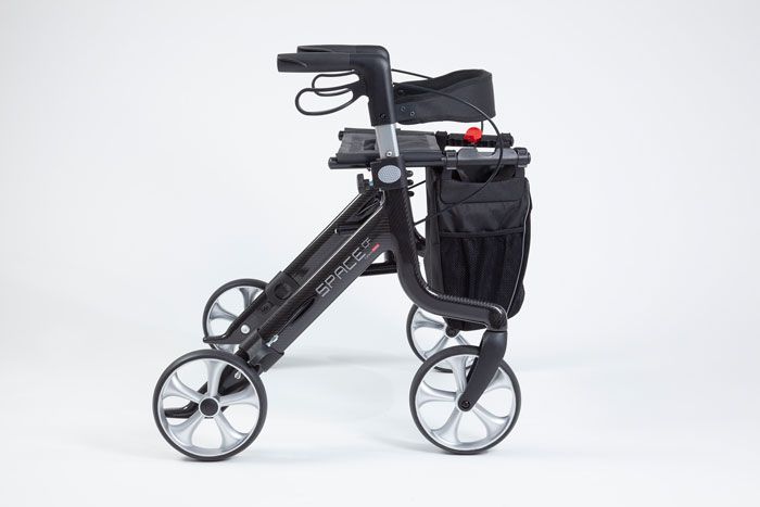 Side view of the 4-wheeled Space CF Rehasense Rollator