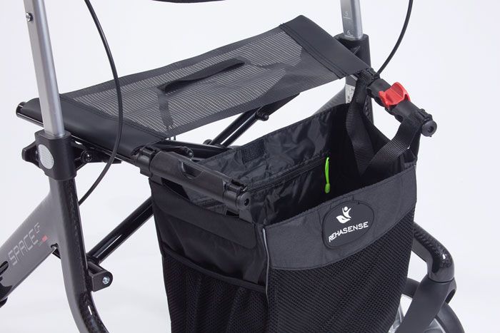 Rollator seat and bag 