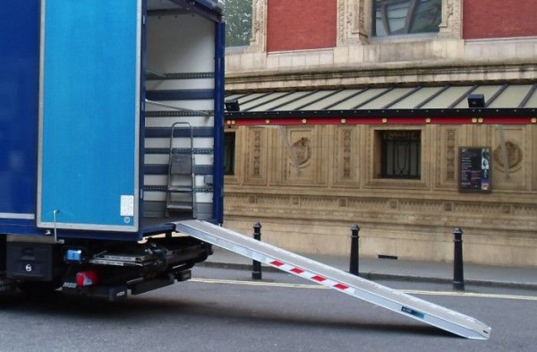 Aluminium loading ramp going into a lorry